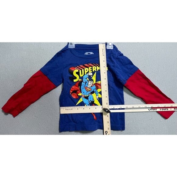Superman Shirt Boys Blue/Red 3T Kids Tee Long Sleeve Shirt - Picture 3 of 7